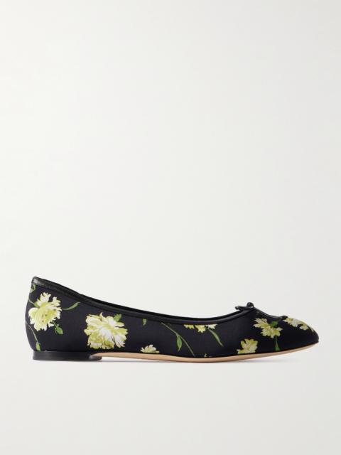 Manolo Blahnik Verallim 10 Bow-detailed Leather-trimmed Floral-print Satin Ballet Flats