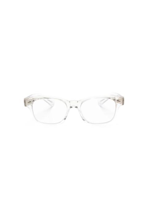 transparent rectangle-frame glasses