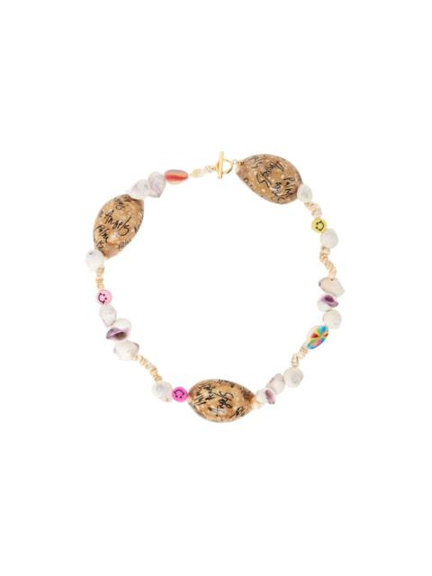 Palm Angels Tan & White Graffiti Shell Necklace