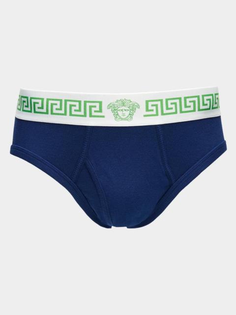 VERSACE Men's Medusa La Greca Cotton-Rib Briefs