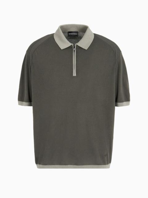 ASV Lyocell blend and virgin wool zip-up polo-shirt collar jumper