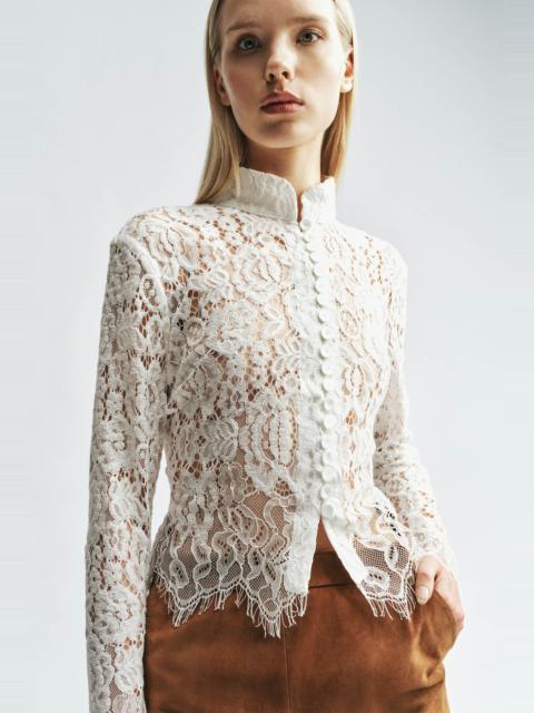 BARDOT Remly Button Front Lace Top In Orchid White
