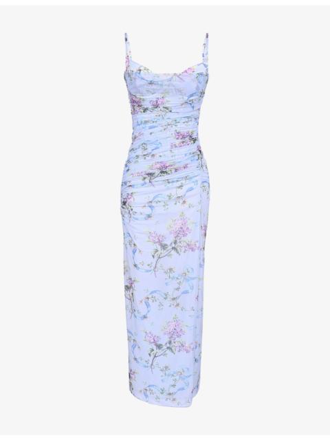 House of CB Lini Corset-Bodice Stretch-Mesh Maxi Dress