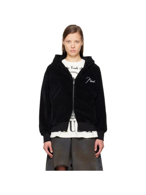 Rhude Black Velour Classique Zip-Up Hoodie