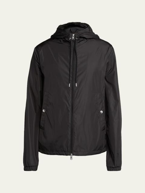 Moncler Men's Nylon Hooded Grosgrain-Trim Full-Zip Jacket