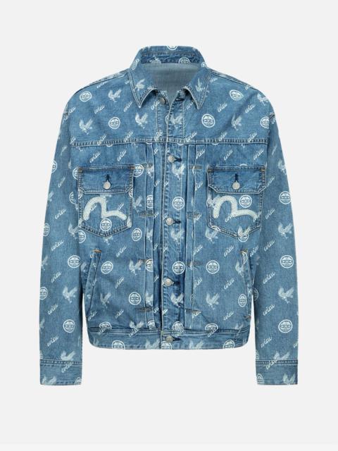 EVISU EAGLE AND KAMON ALLOVER DISCHARGED PRINT DENIM JACKET