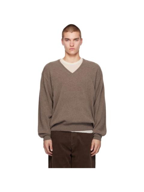 ssstein Taupe Pure Cashmere V-Neck Sweater