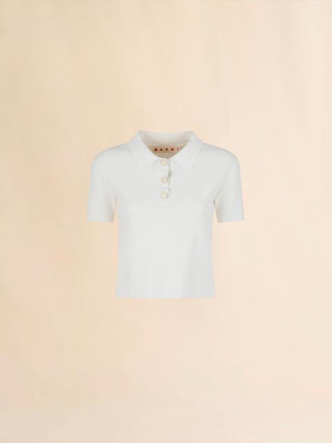 Marni WHITE VISCOSE HALF-AND-HALF POLO
