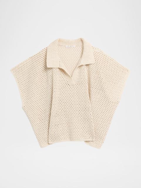 MARIA McMANUS Hand Crochet Short-Sleeve Cape Polo Sweater