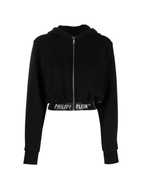 PHILIPP PLEIN logo-underband cropped hoodie