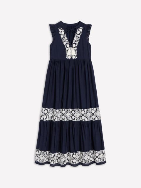 BODEN Tie Neck Tier Dress-Navy