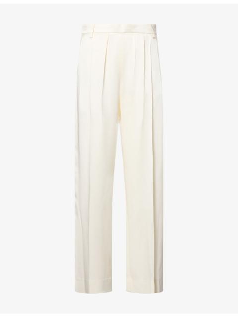 Victoria Beckham Relaxed Curved-Leg Crepe-Back Satin Trousers