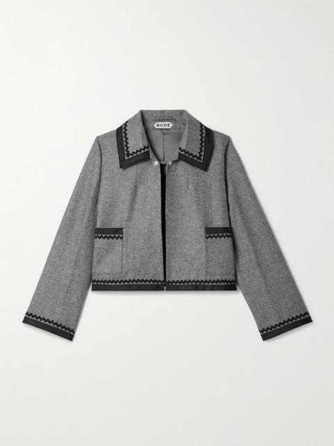 BODE Dovecote cropped cotton twill-trimmed wool-twill jacket Gray