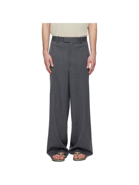 SOLID HOMME Gray Semi-Wide Back Banding Trousers