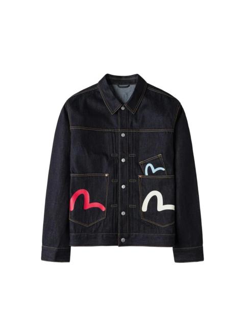 EVISU SEAGULL-PRINT MULTI-POCKET DENIM JACKET