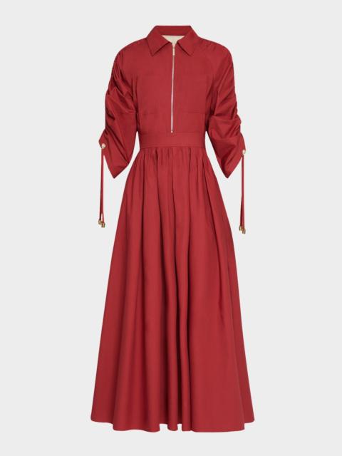 ELIE SAAB Ruched-Sleeve Poplin Midi Shirtdress