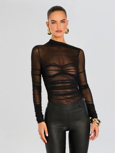 MILA RUCHED BODYSUIT WITH ASYMETRIC NECK