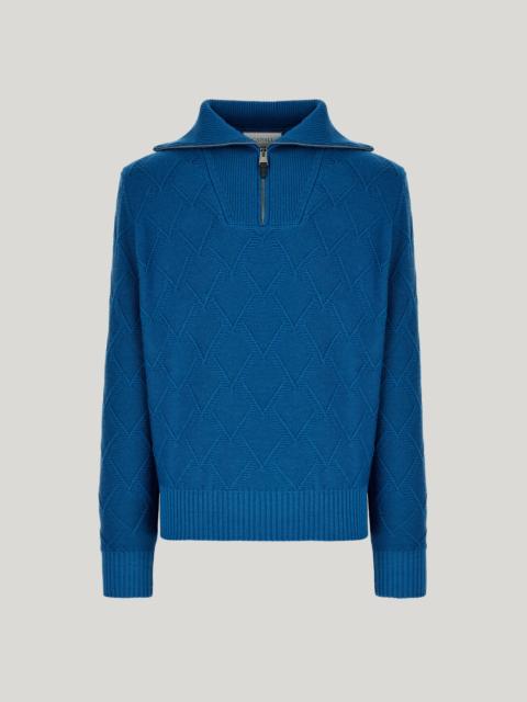 Canali STRUCTURED TEAL MOCK ZIP IN EXTRAFINE MERINO WOOL