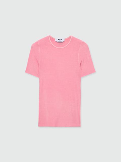 MSGM Pink short-sleeve viscose ribbed T-shirt