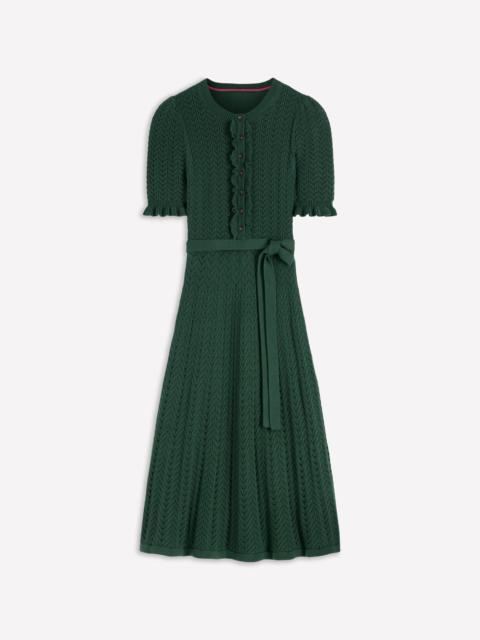 BODEN Henley Frill Knitted Dress-Hunter Green