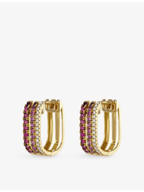 ROXANNE FIRST Triple Row 14ct Yellow Gold, 0.04ct Diamond And 0.25ct Pink Sapphire Hoop Earring