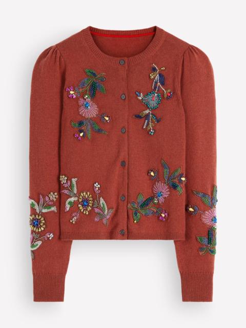 BODEN Ria Embellished Knit Cardigan-Gingerbread