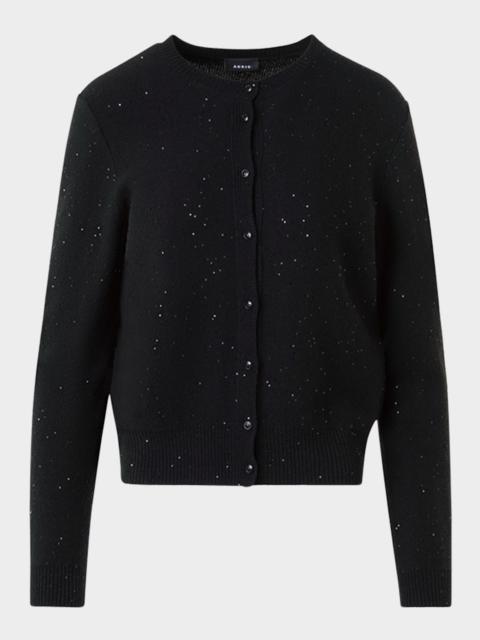 AKRIS Paillette Wool-Cashmere Knit Crewneck Cardigan
