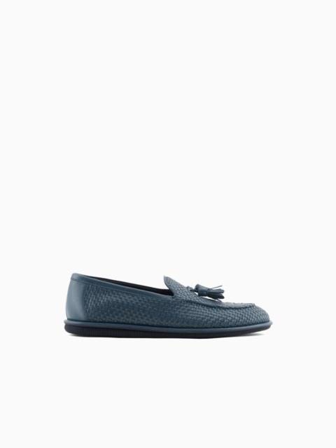 GIORGIO ARMANI Woven nappa leather loafers with tassels