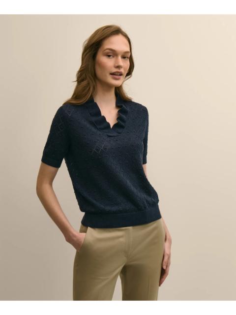 Brooks Brothers Cotton Viscose Short-Sleeve Ruffle Sweater