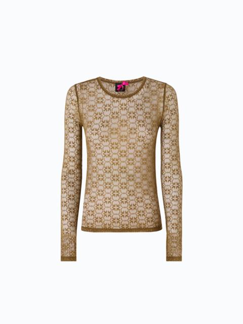 PINKO STRETCH LACE SWEATER WITH LOVE BIRDS LOGO MOTIF