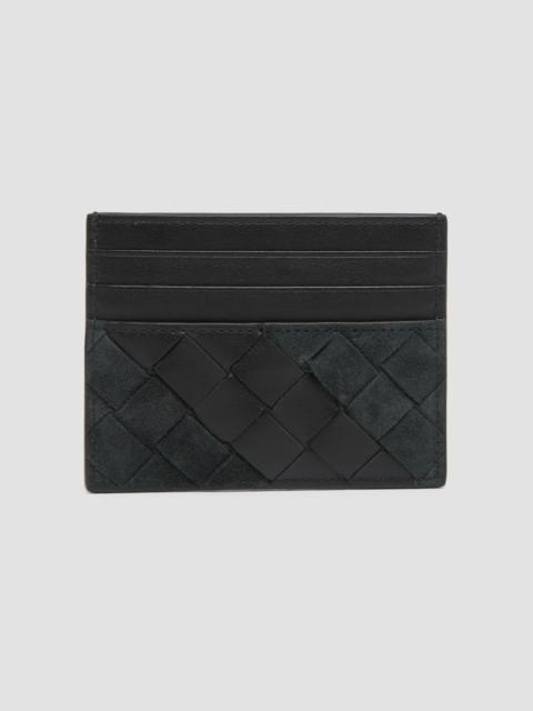 Bottega Veneta Men's Intrecciato Suede & Leather Card Holder - Black Silver