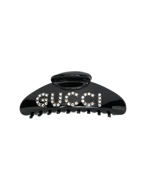 GUCCI rhinestone-logo hair clip