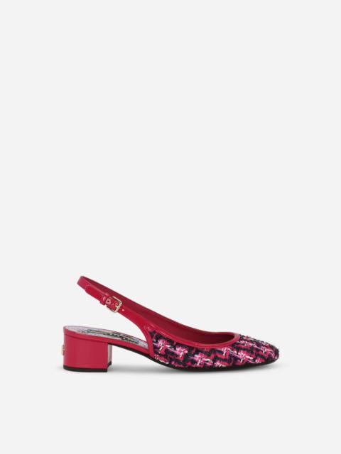 Patent leather and tweed slingbacks with DG logo