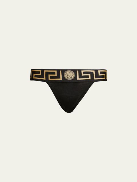 VERSACE Greca-Border Stretch Cotton Thong