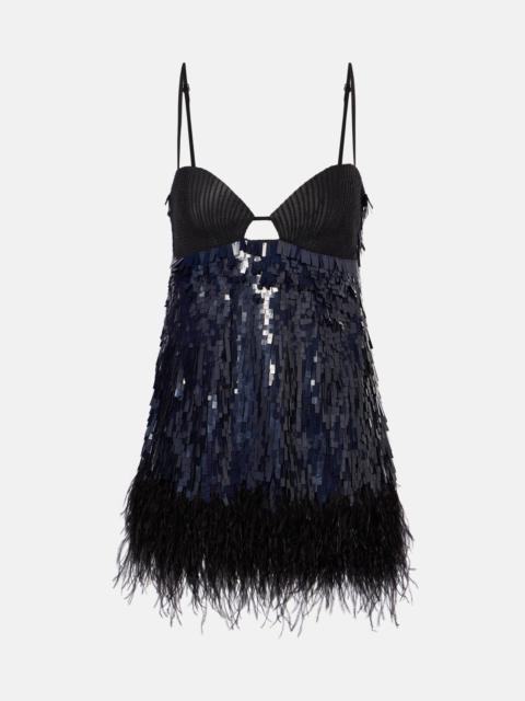 Johanna Ortiz Feather-trimmed sequined minidress