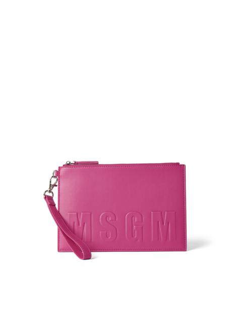 MSGM Faux leather clutch bag with embossed MSGM logo