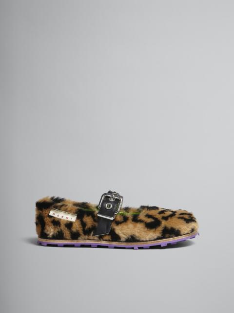 Marni LEOPARD PRINT FAUX FUR MARY JANE FLAT