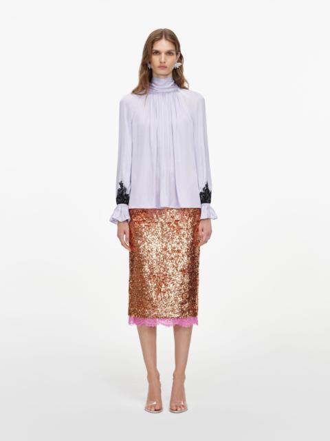 self-portrait Lilac Viscose Contrast Lace Blouse