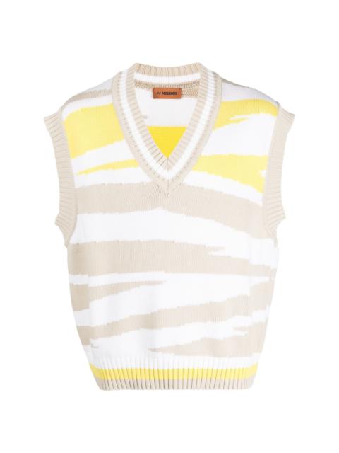 knitted zebra-print vest