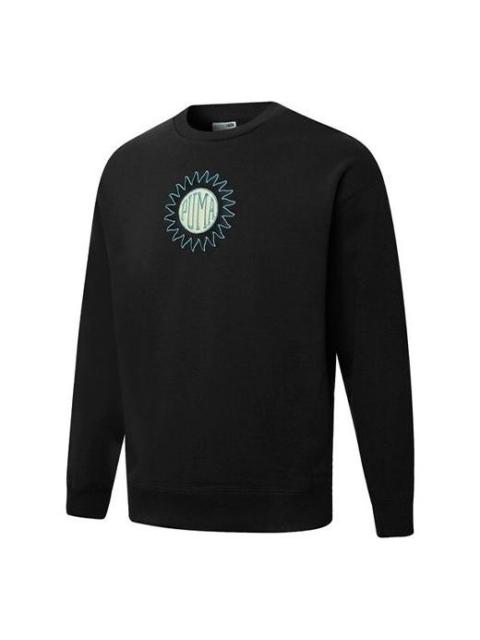 PUMA Downtown Graphic Crew Tr Living Series Logo Embroidered Pattern Knit Round Neck Pullover Black 