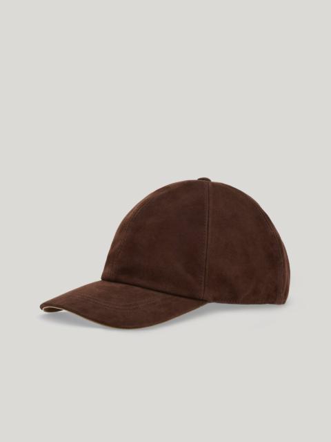Canali BROWN SUEDE BASEBALL CAP WITH PIPING