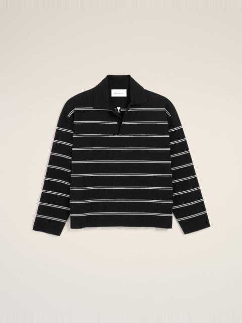 AMI Paris BLACK STRIPED COTTON POLO WITH AMI PATCH