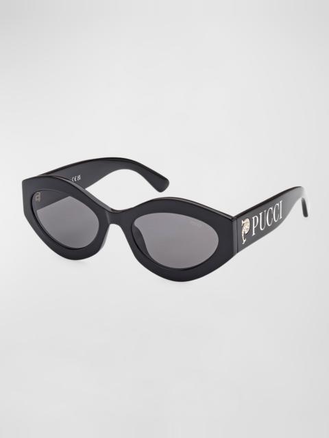 PUCCI Logo Acetate & Metal Oval Sunglasses