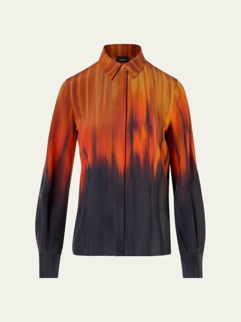 AKRIS Fuego Silk Crepe Button-Down Blouse