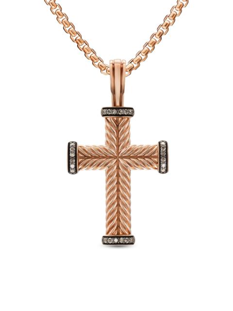 DAVID YURMAN Men's Chevron Cross Pendant in 18K Rose Gold - Cognac Diamond