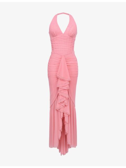 House of CB Carmine Halterneck Stretch-Mesh Maxi Dress