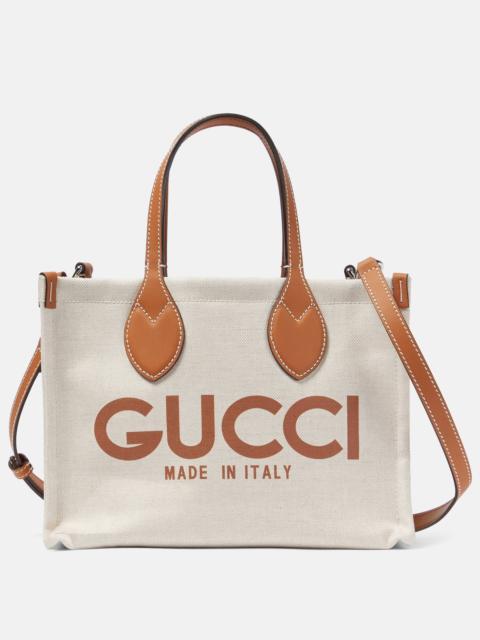 GUCCI Mini logo leather-trimmed canvas tote bag
