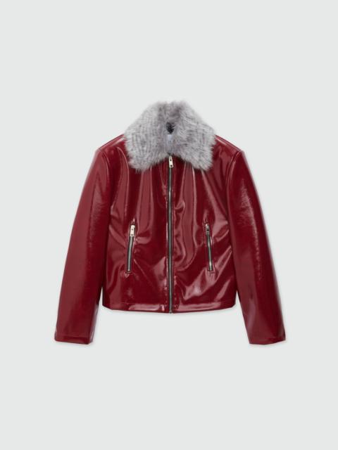 MSGM Patent leather jacket with removable faux-fur collar