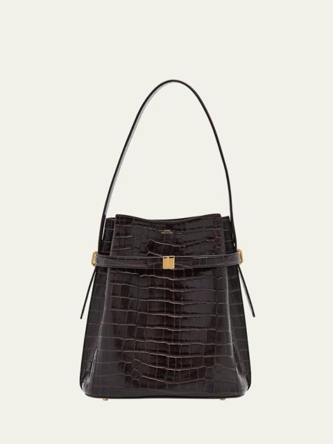 TOTEME Belted Croc-Embossed Leather Bucket Bag