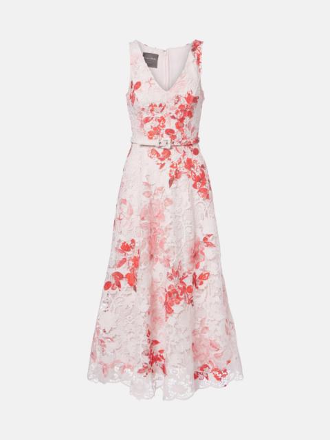 Monique Lhuillier Belted floral midi dress